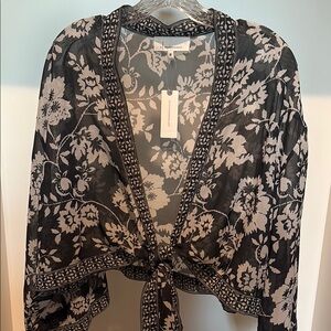Anthropologie Black and White 3/4 Sleeve Crop Blouse